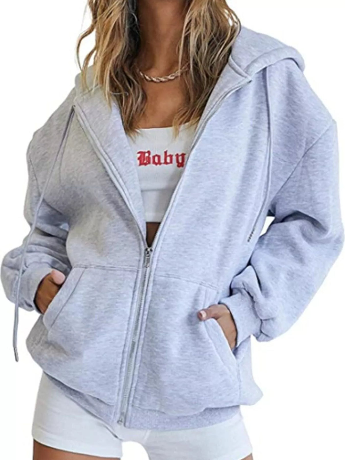 Light gray long-sleeve hoodie