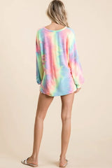 Trendsi BiBi Tie Dye French Terry Top With Balloon Sleeves -