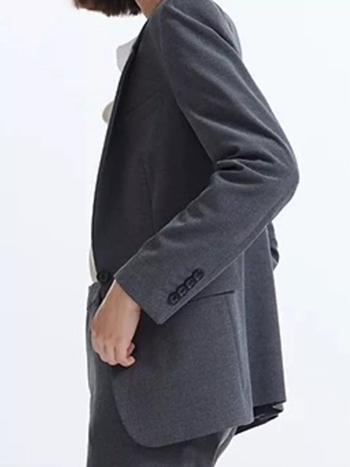 Single-Button Lapel Collar Blazer, detail view in gray