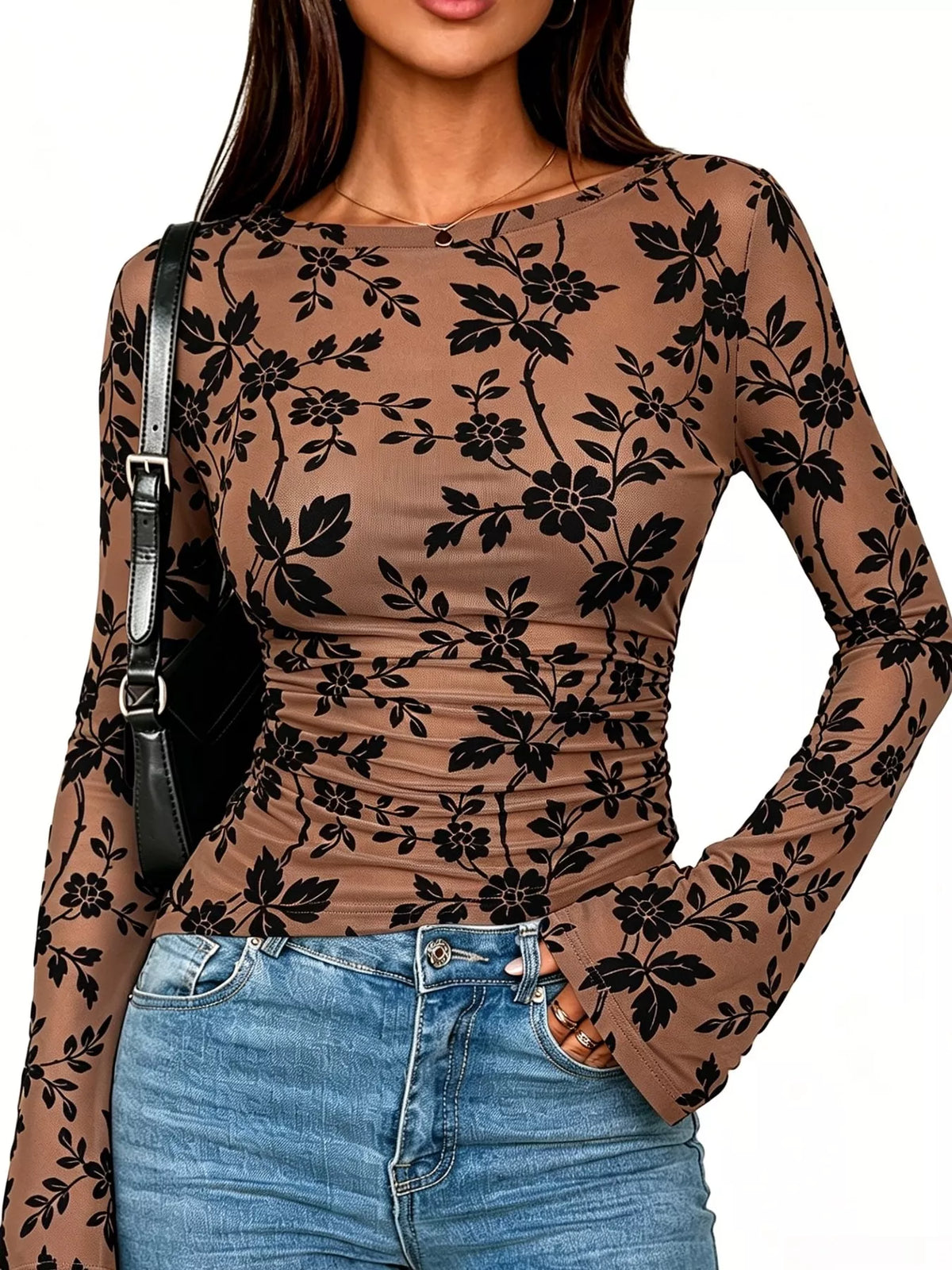 Trendsi Slim Fit Floral Print Long Sleeve Top -