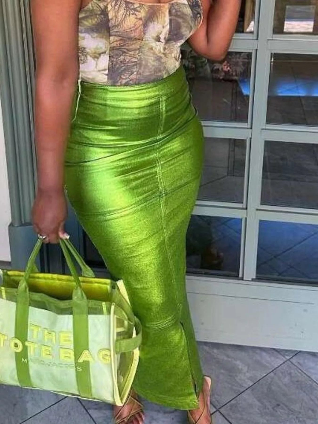 Trendsi Shimmering Side Slit Bodycon Maxi Skirt -
