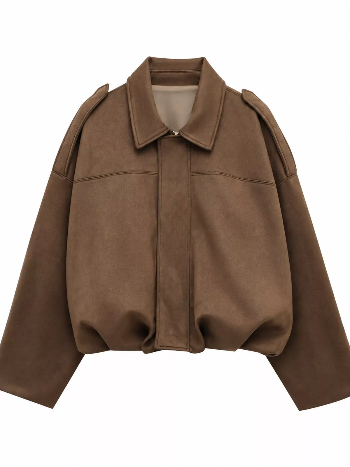 Faux Suede Collared Bomber Jacket — garment front