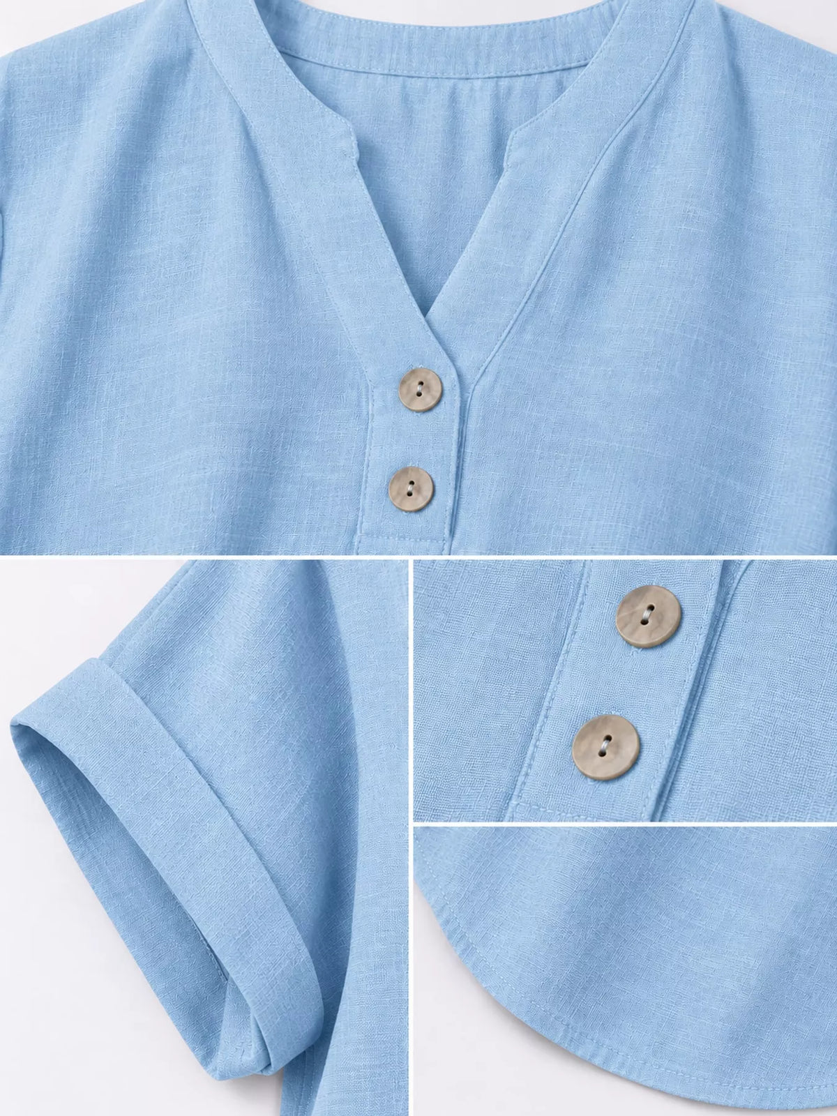 Light blue button detail short sleeve blouse, detail view