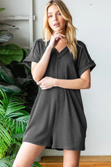 Trendsi Women’s Romper Short Sleeve Ribbed With Pockets Polyester Plus Size - One-Pieces