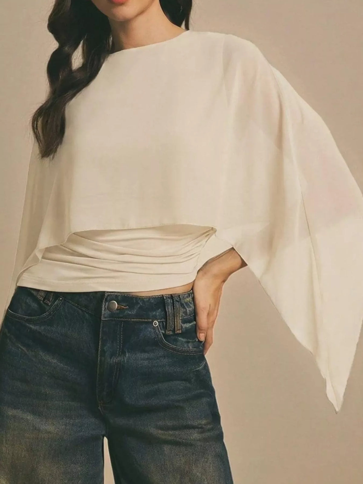 Off-White cape sleeve round neck blouse
