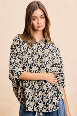 Trendsi BiBi Floral Jacquard Short Dolman Sleeves Shirt - Shirts