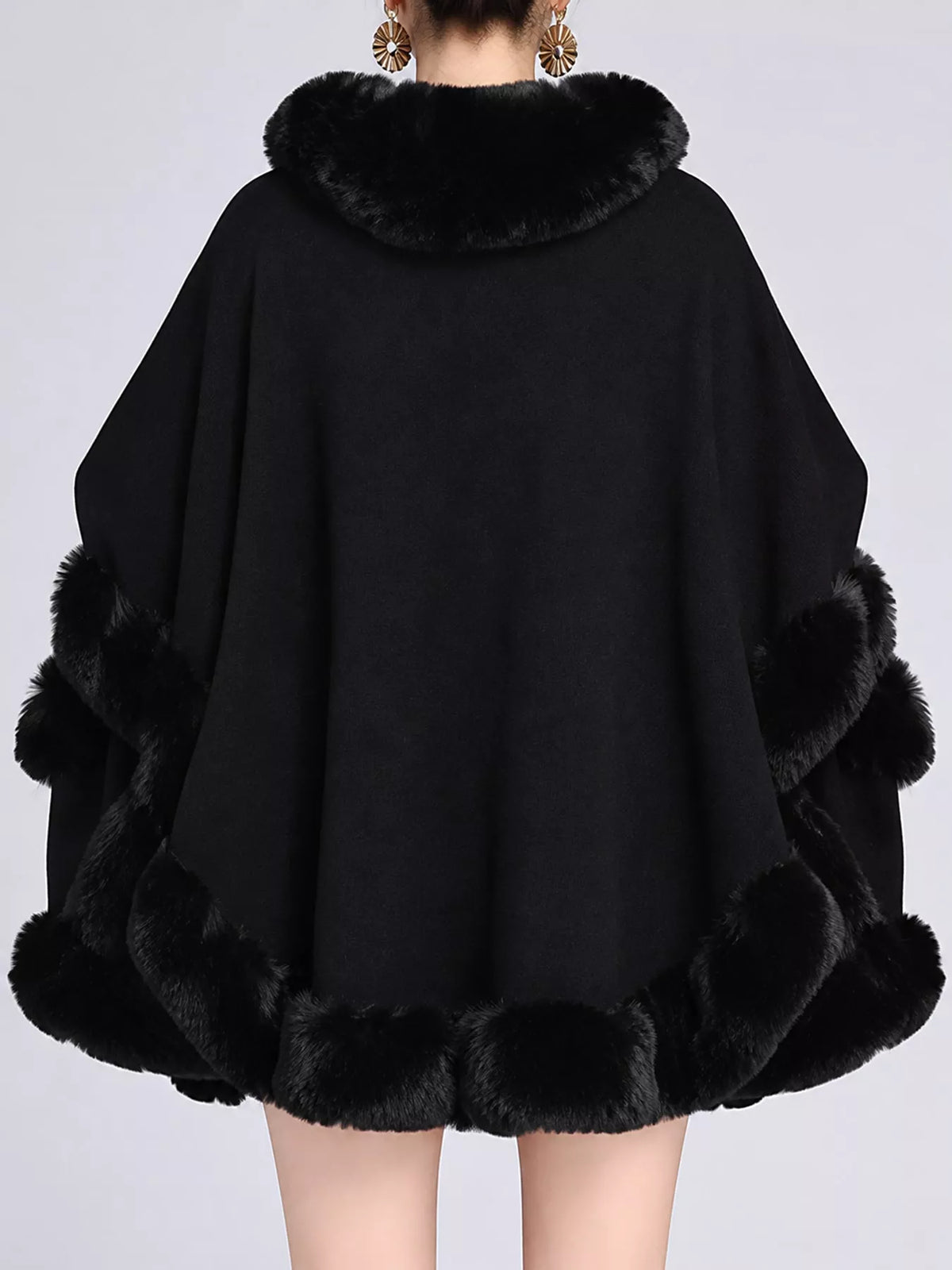 Faux-fur-trim cape, black back