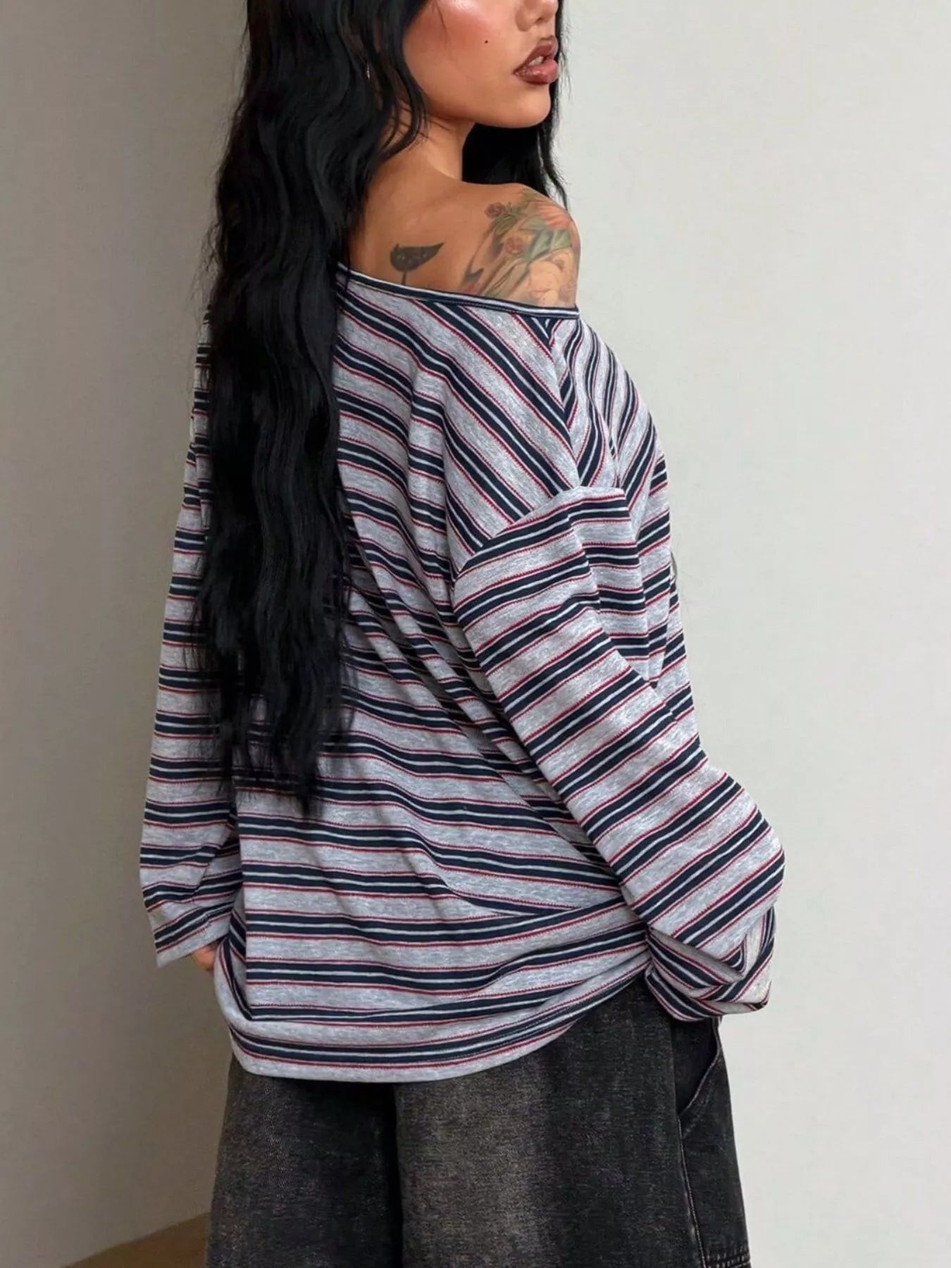 Trendsi Striped Boat Neck Long Sleeve T-Shirt -