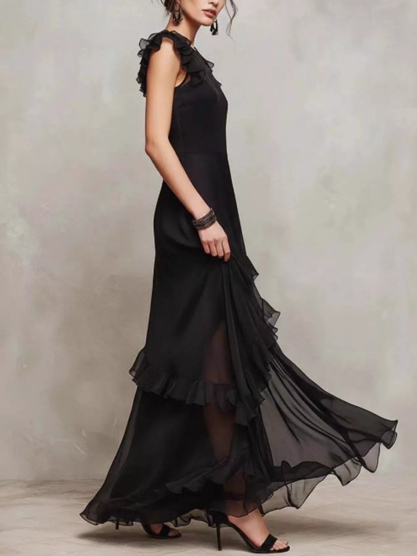 Trendsi Sheer Ruffle Trim Maxi Dress -