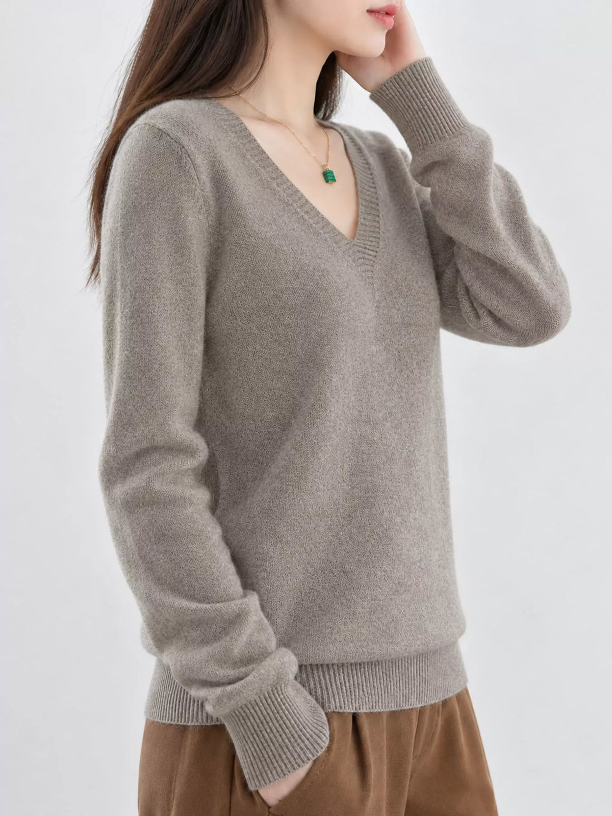 V-Neck Knit Sweater in gray