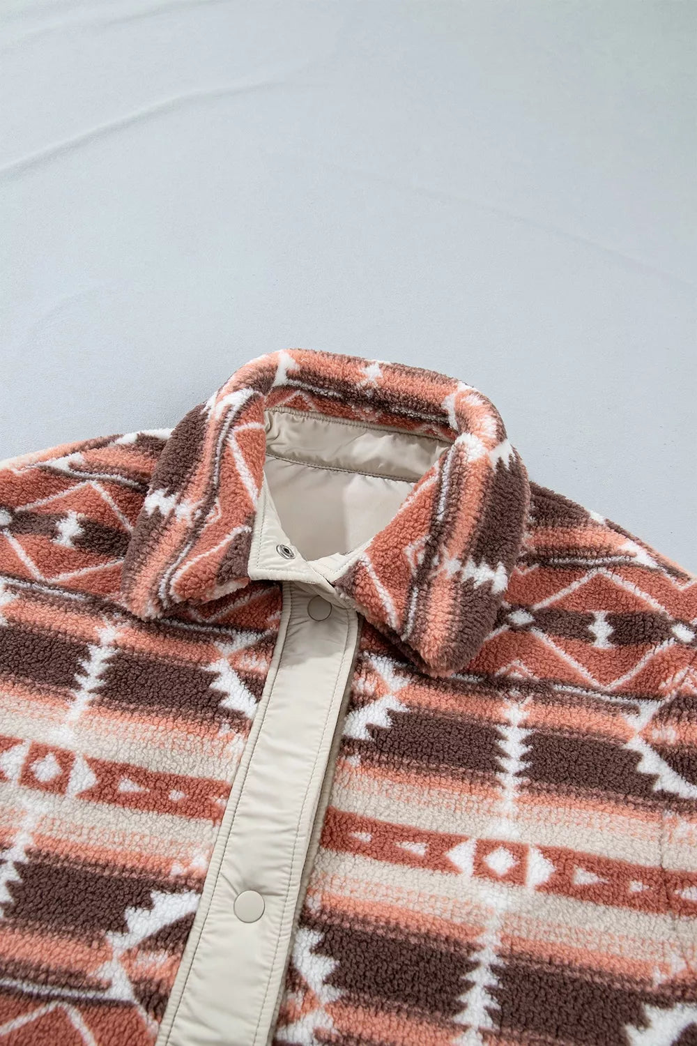 Trendsi Geometric Print Fleece Metal Button Placket Shift Silhouette Vest -