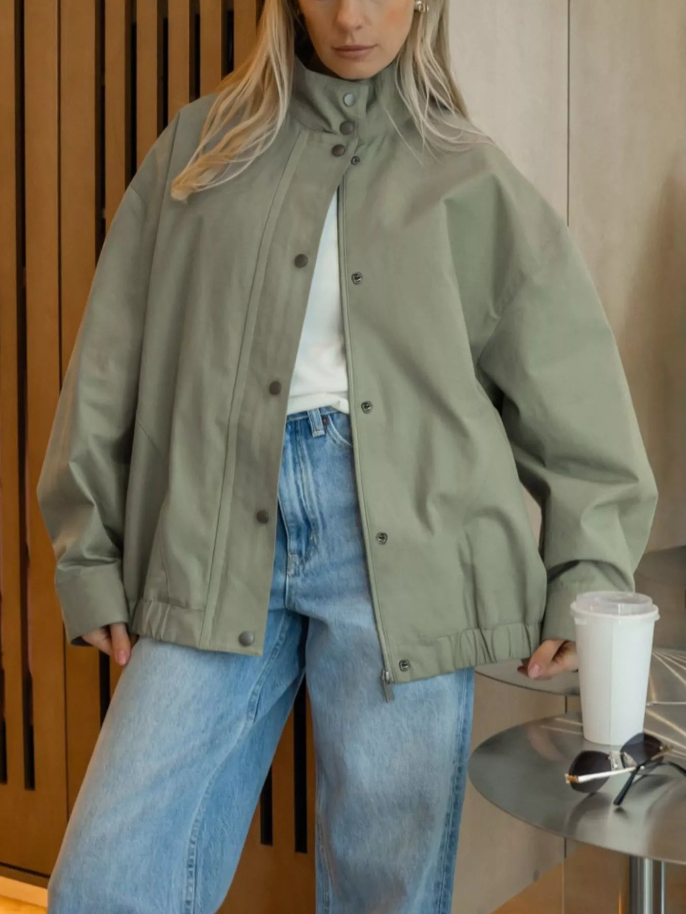 Trendsi Snap Down Dropped Shoulder Jacket -