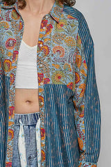 Trendsi POL Patchwork Mixed Textured Paisley Floral Stripe Long Sleeve Shirt - Shirts