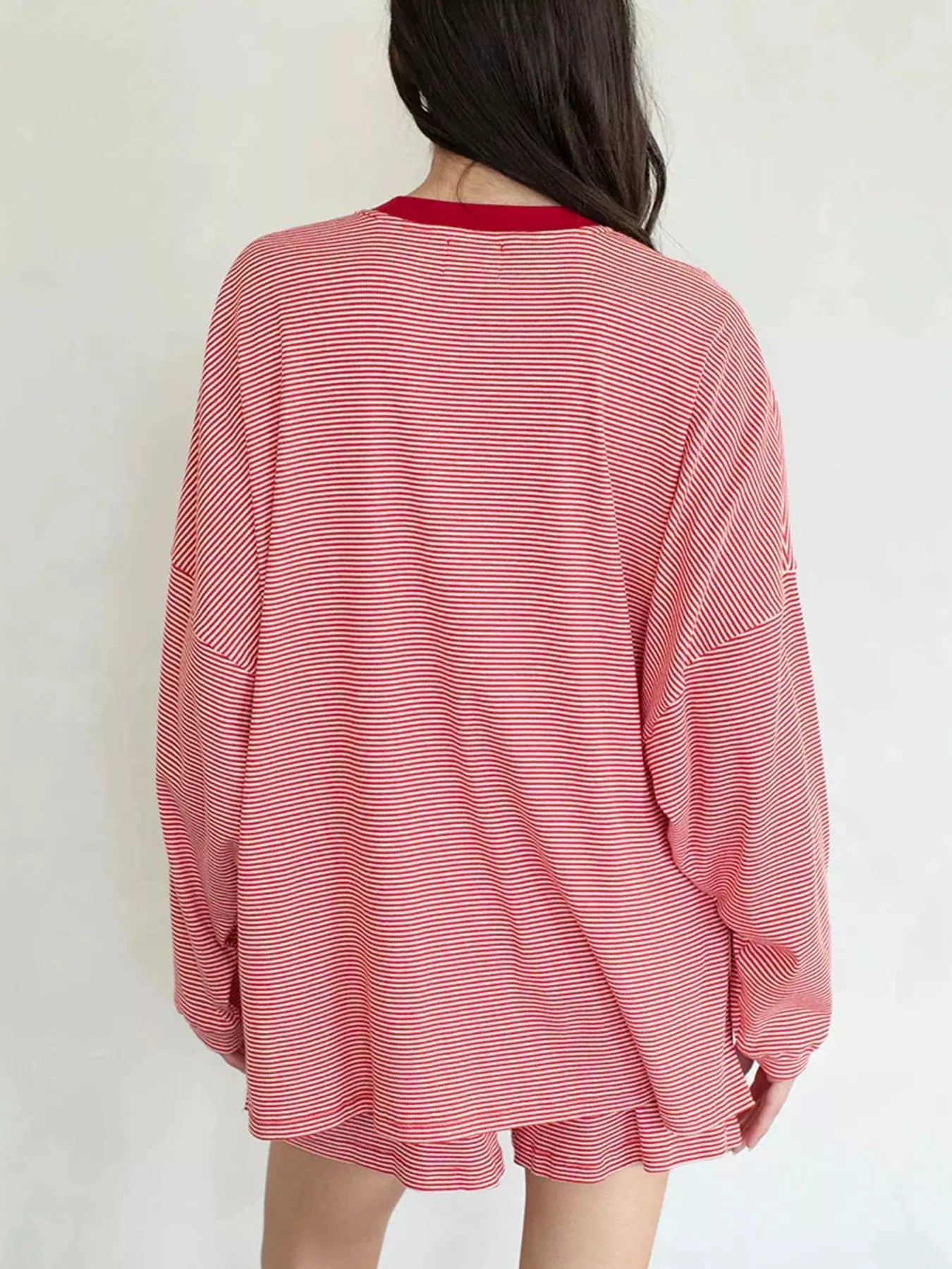 Trendsi Striped Dropped Shoulder Top and Shorts Set -