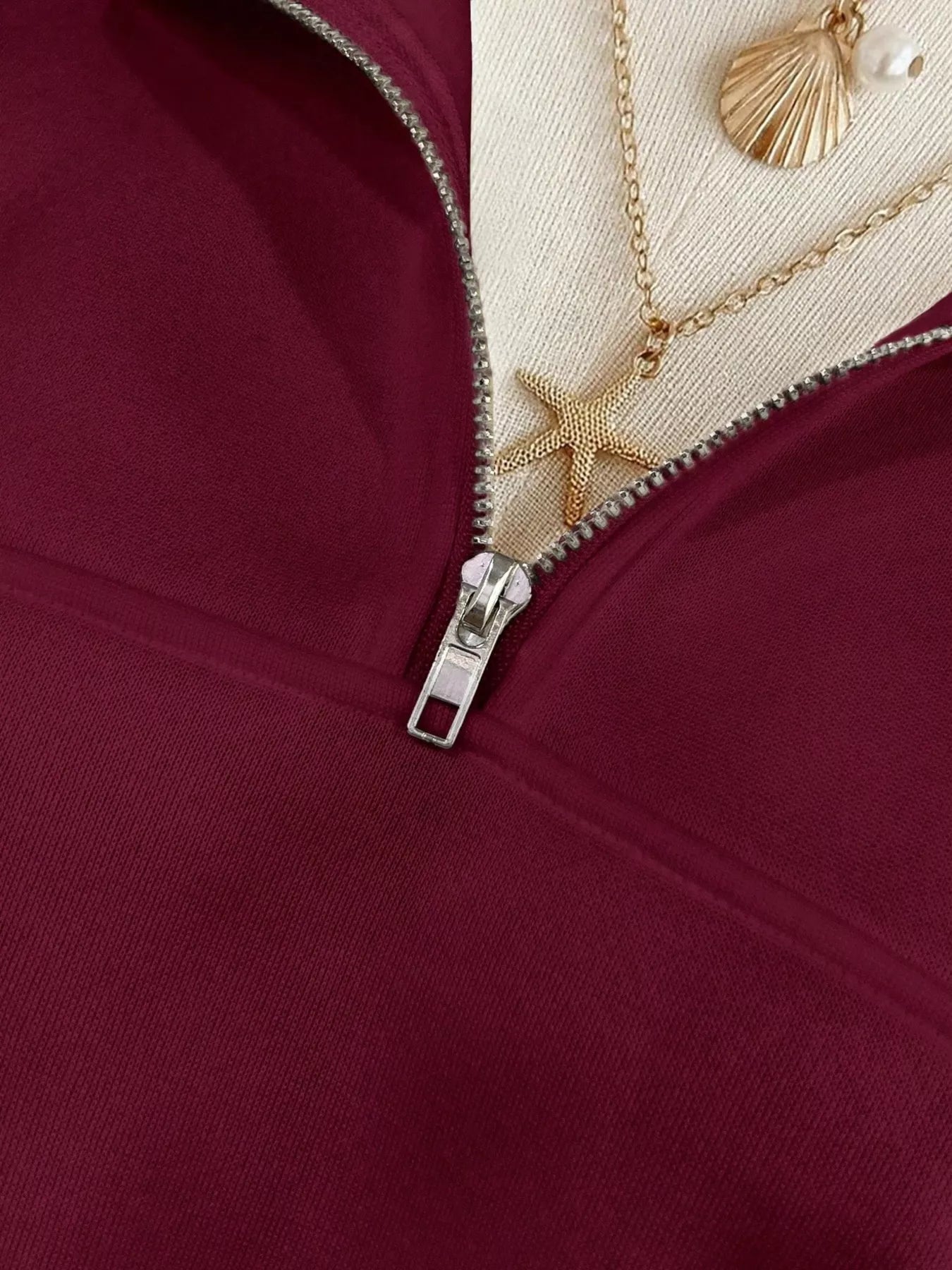 Trendsi Quarter-Zip Dropped Shoulder Sweatshirt -