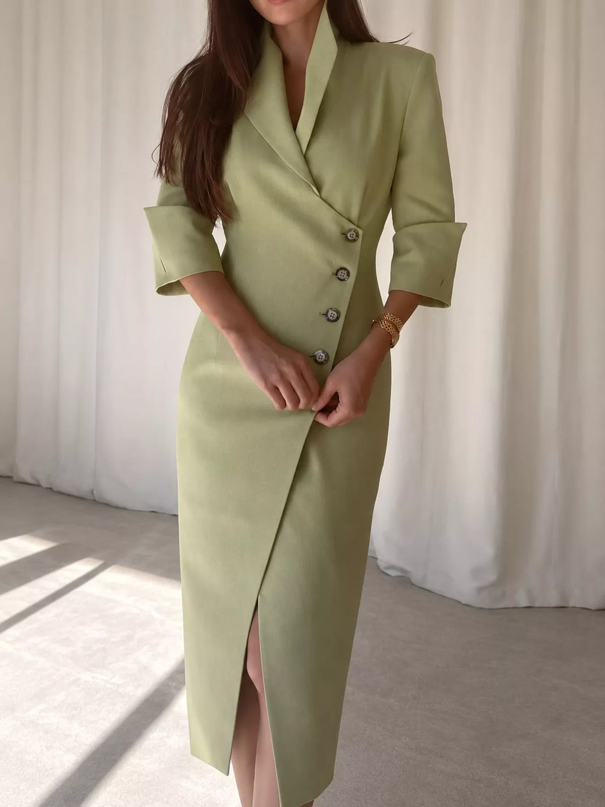 Asymmetric Button-Down Midi Coat in green