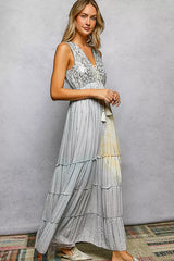 Trendsi POL Deep V Sleeveless Cotton Bohemian Tiered Maxi Dress -