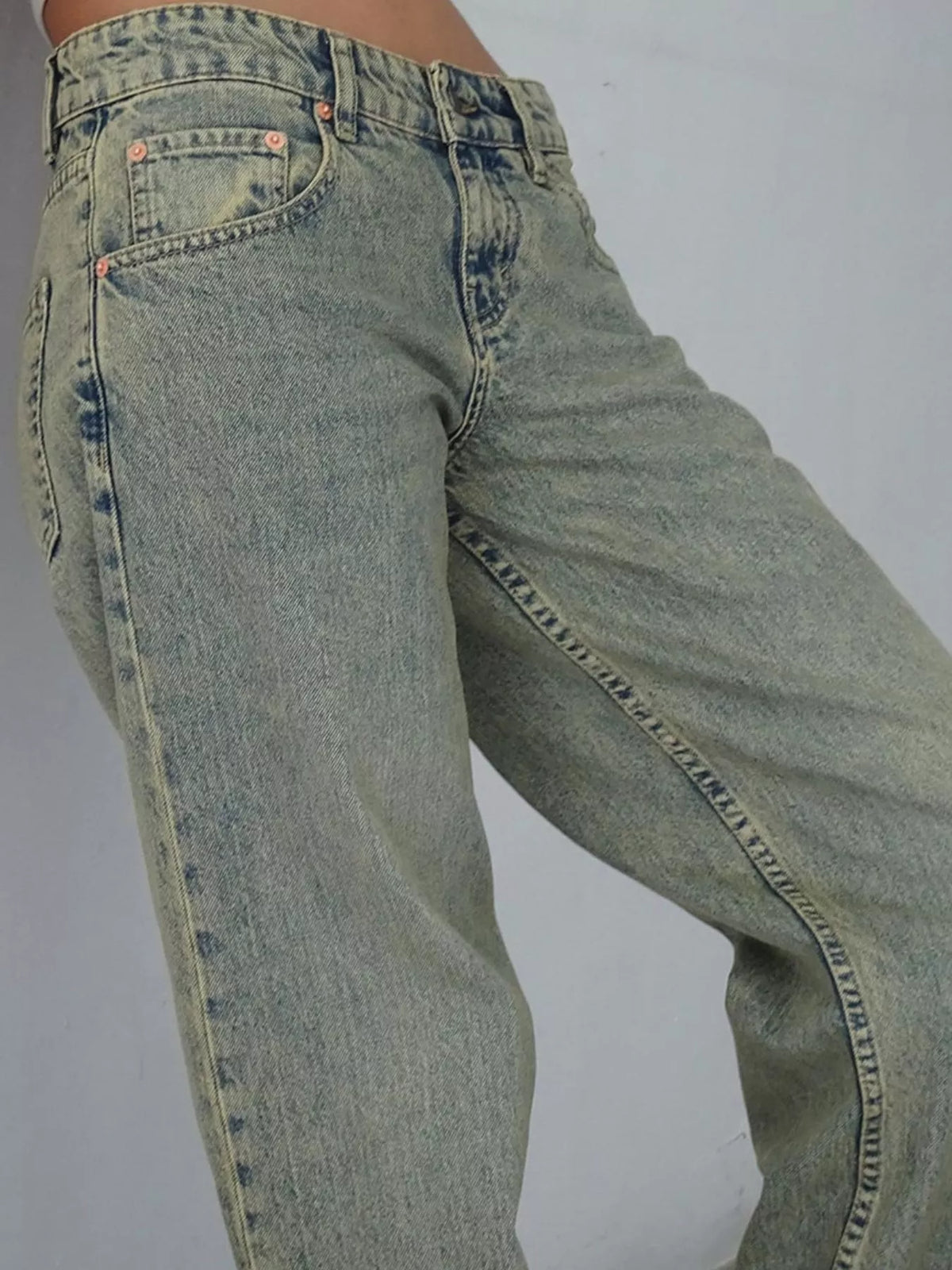 Vintage Wash Low-Rise Wide-Leg Jeans — construction details