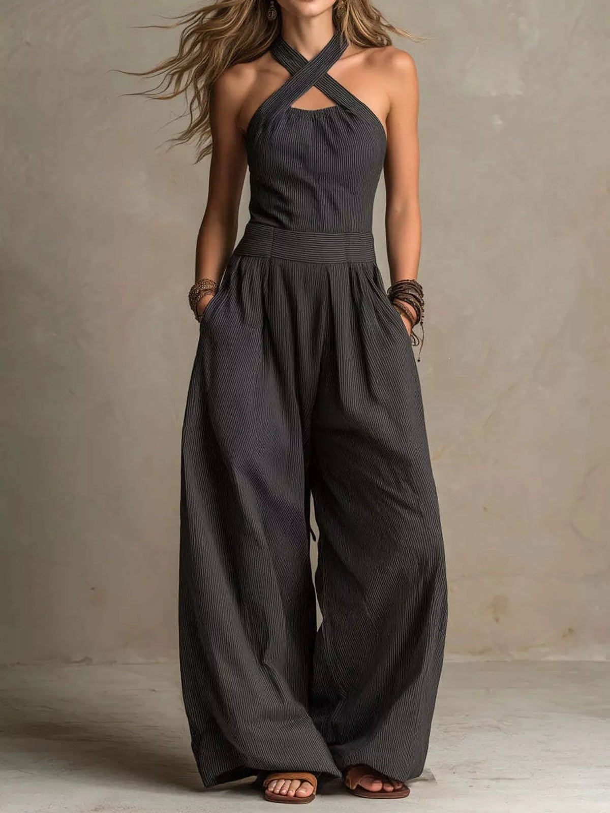 Wide-leg jumpsuit, dark gray front