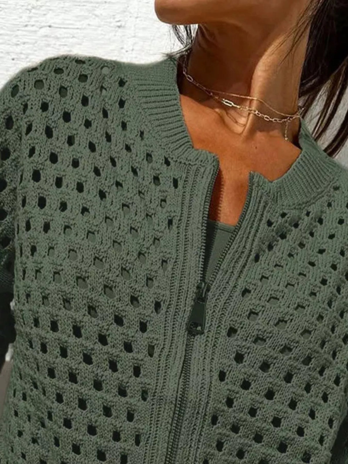 Trendsi Full Size Crochet Knit Zip-Up Cardigan Plus Size -