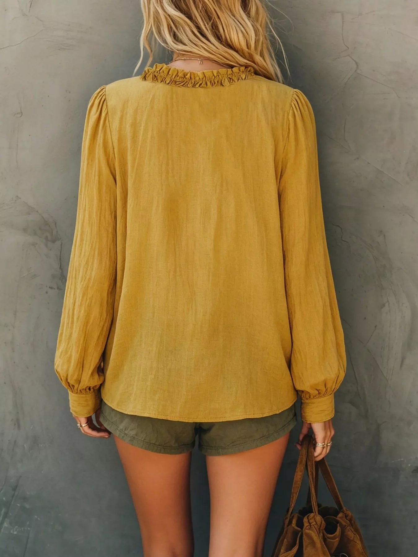 Trendsi Bohemian Ruffled V-Neck Long Sleeve Blouse -