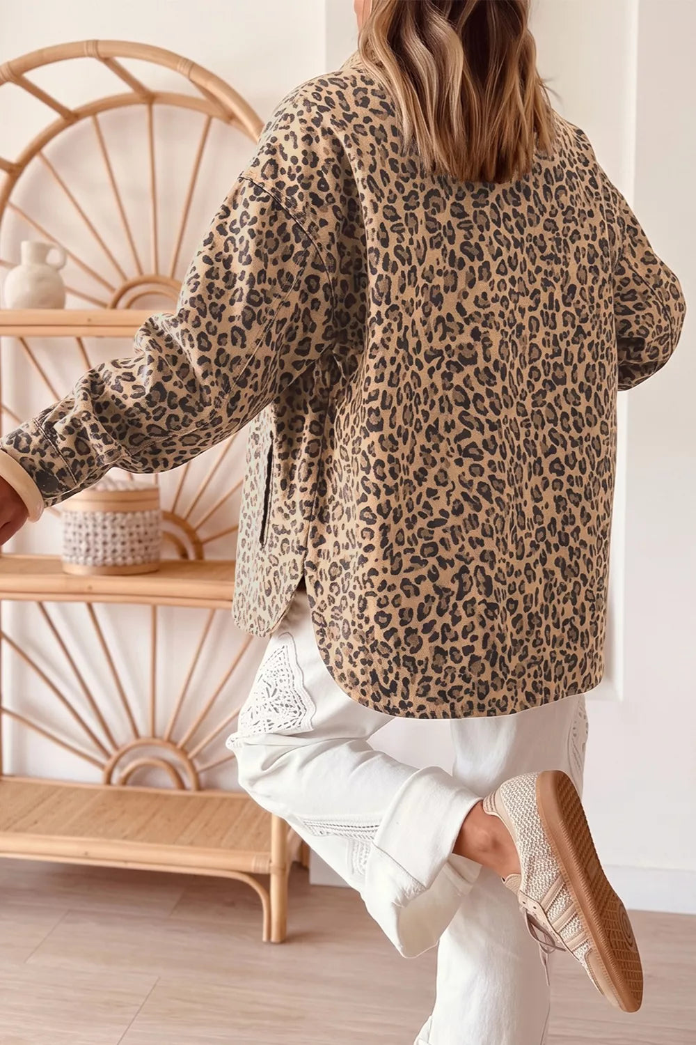 Trendsi Leopard Print Denim Jacket -