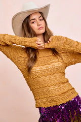Trendsi BiBi Ruffles Detail Mardi Gras Color Flower Lace Top -