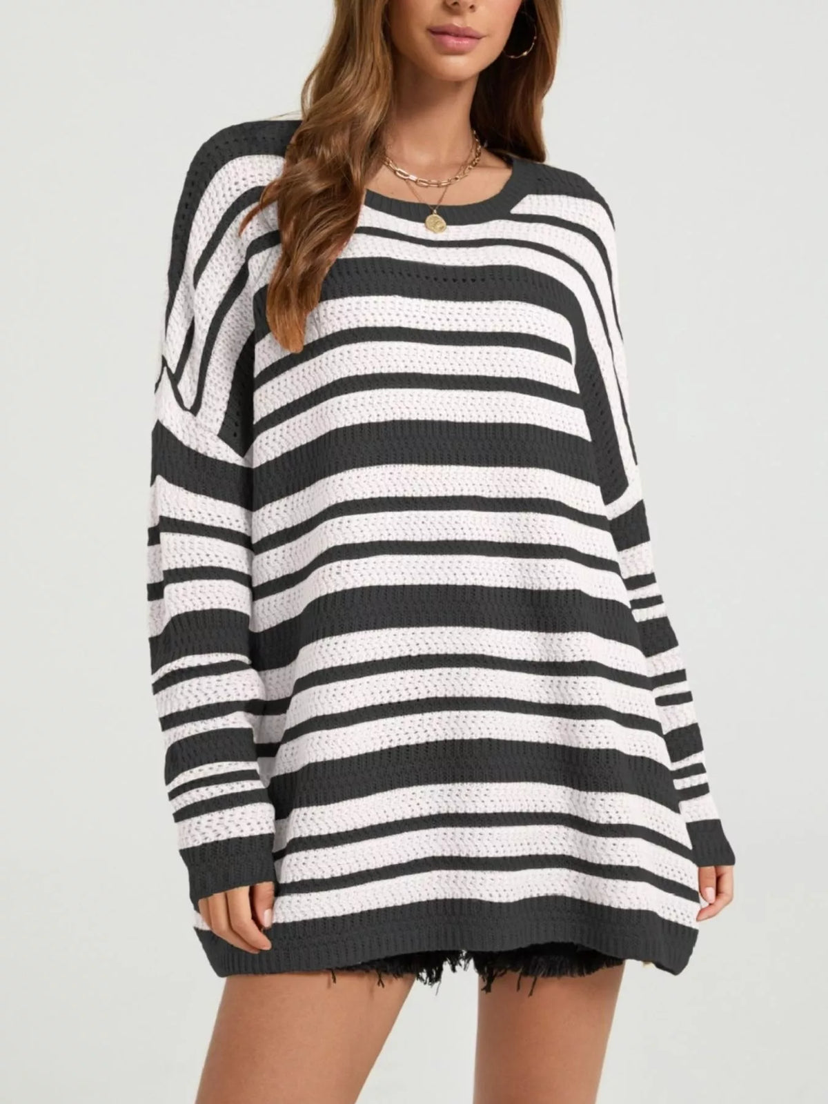 Trendsi Striped Drop Shoulder Sweater -