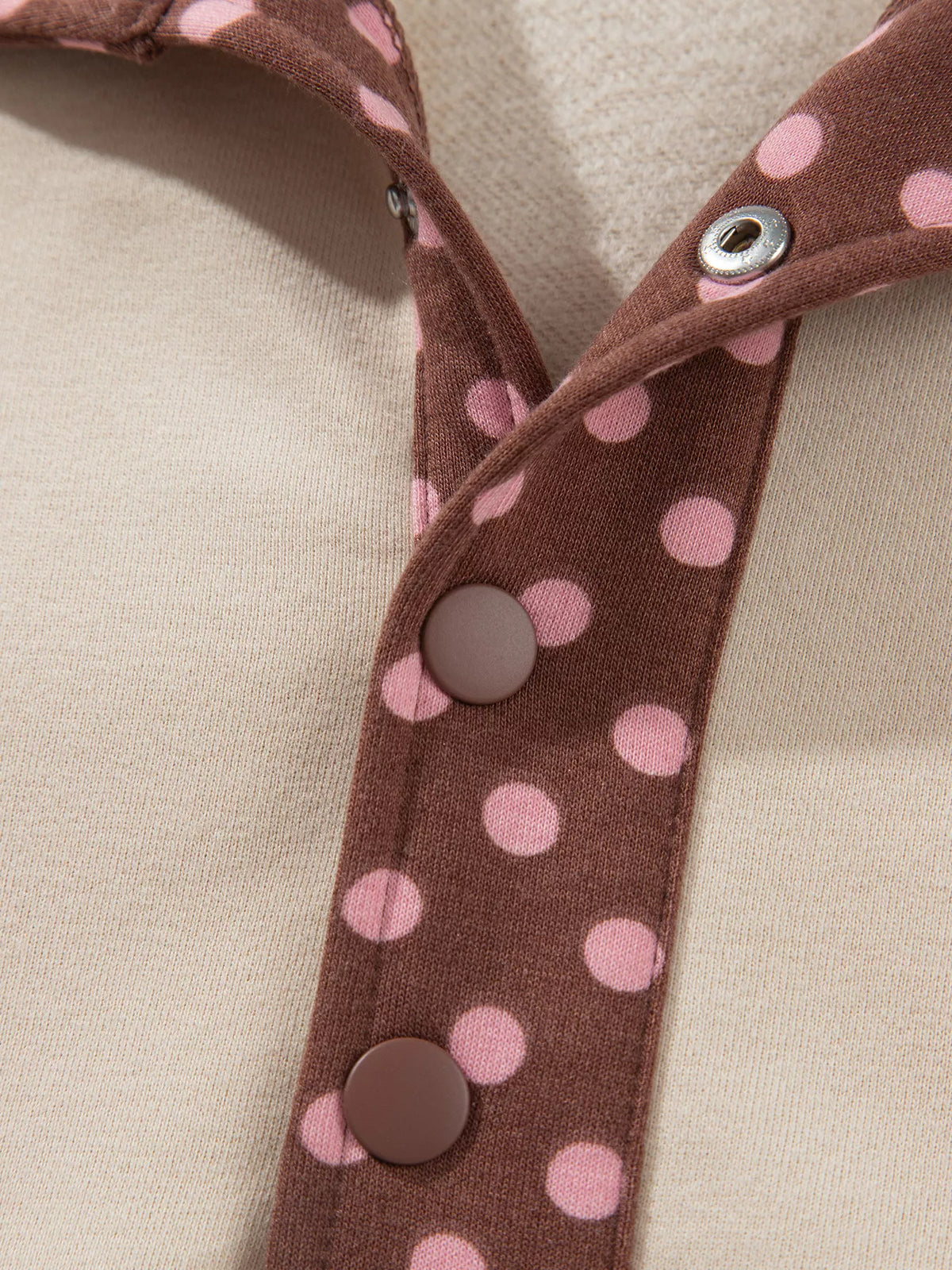 Polka-dot top and shorts set, snap placket detail