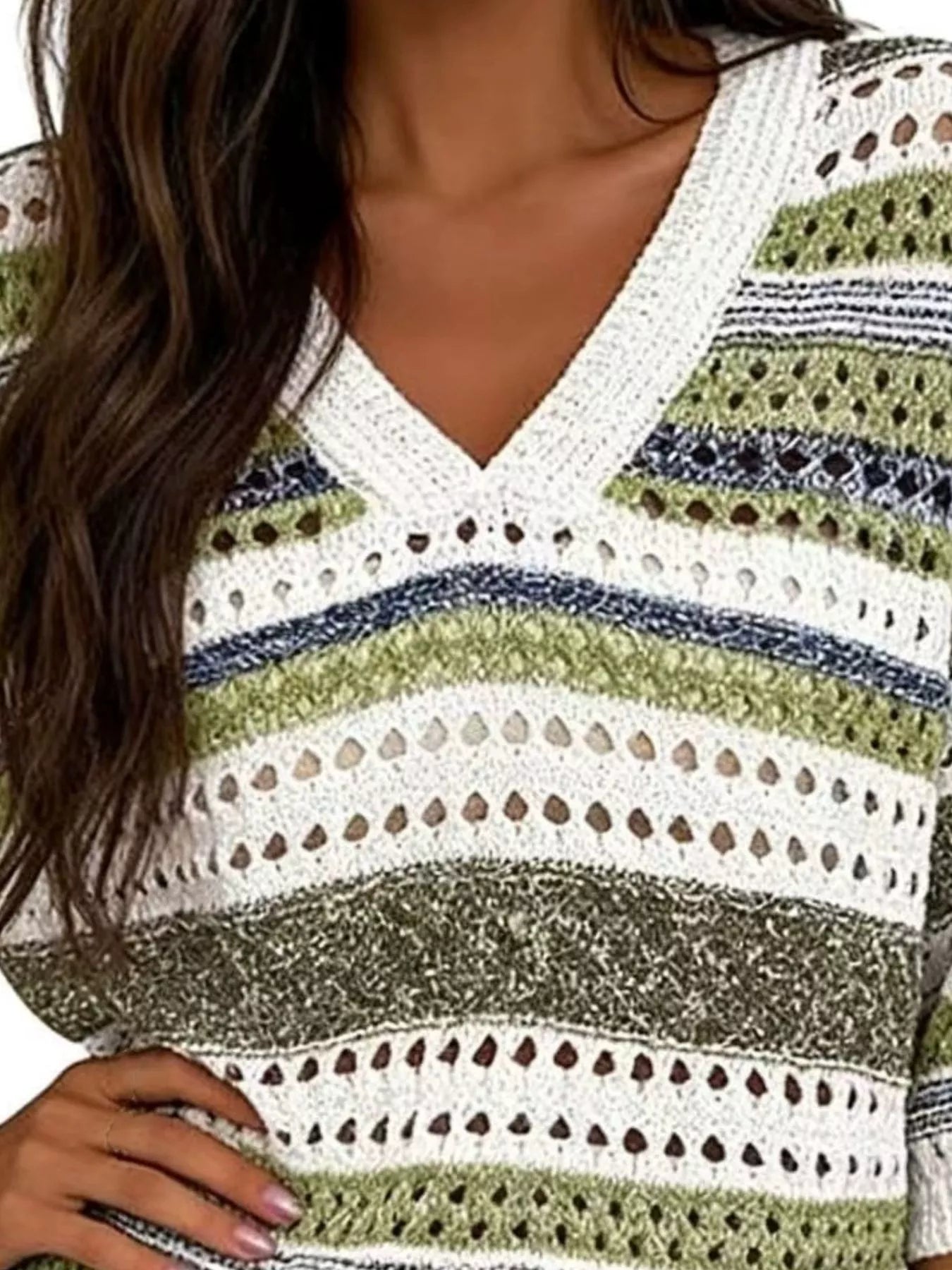 Trendsi Chic Striped Crochet Knit Top -