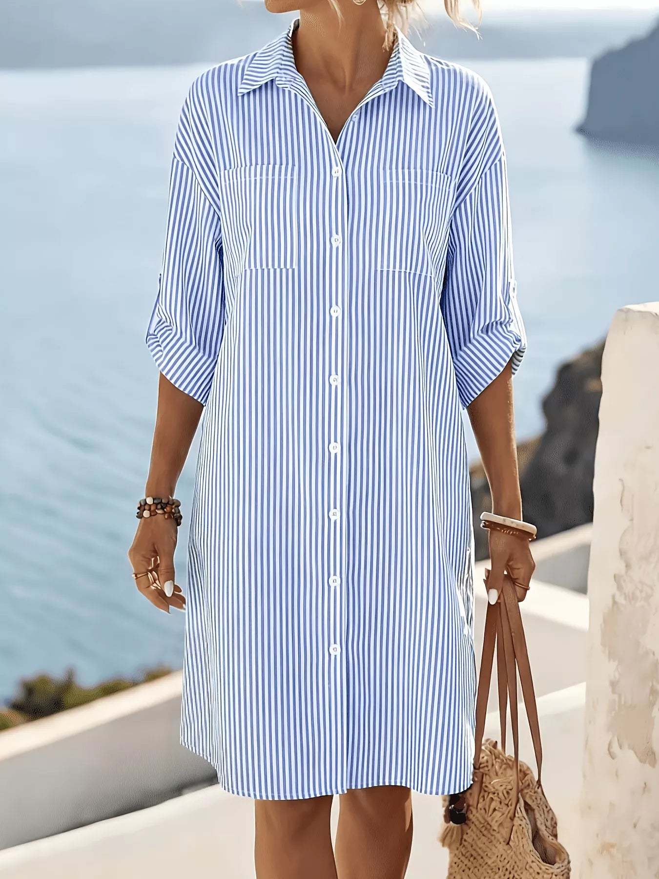 Trendsi Striped Button-Down Shirt Dress -