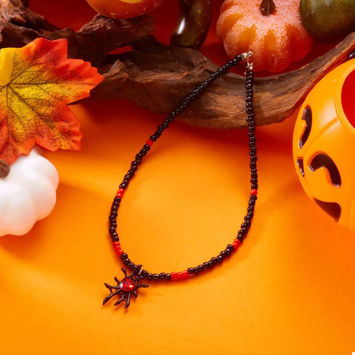 Trendsi Halloween Spider Web Beaded Necklace -
