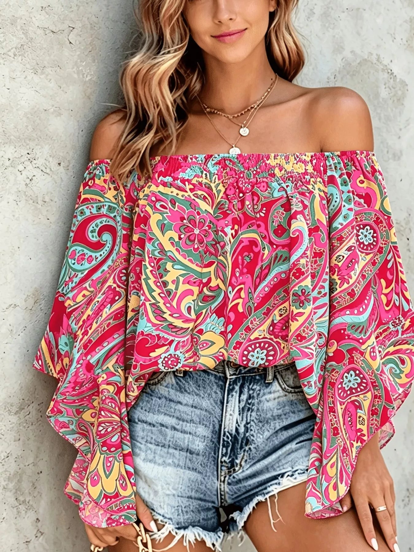 Trendsi Printed Off Shoulder Blouse -