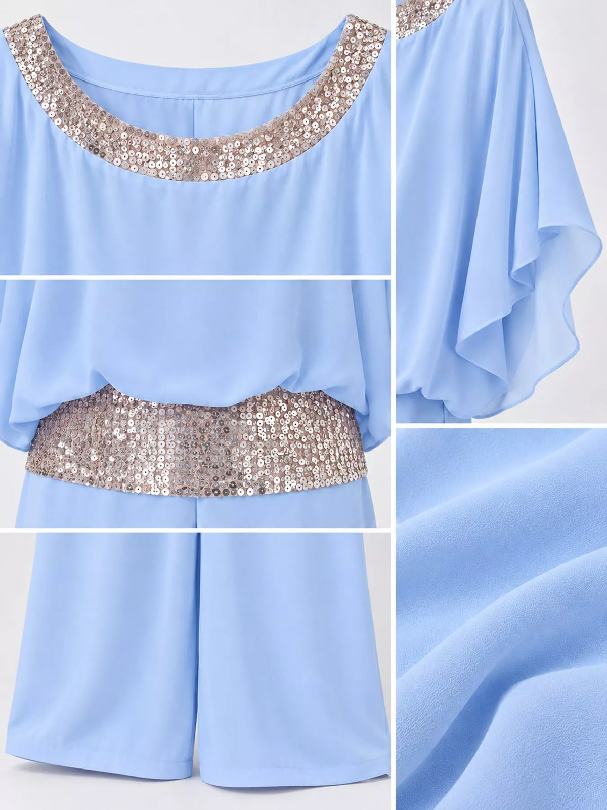 Chiffon Top and Wide-Leg Pants Set — construction details