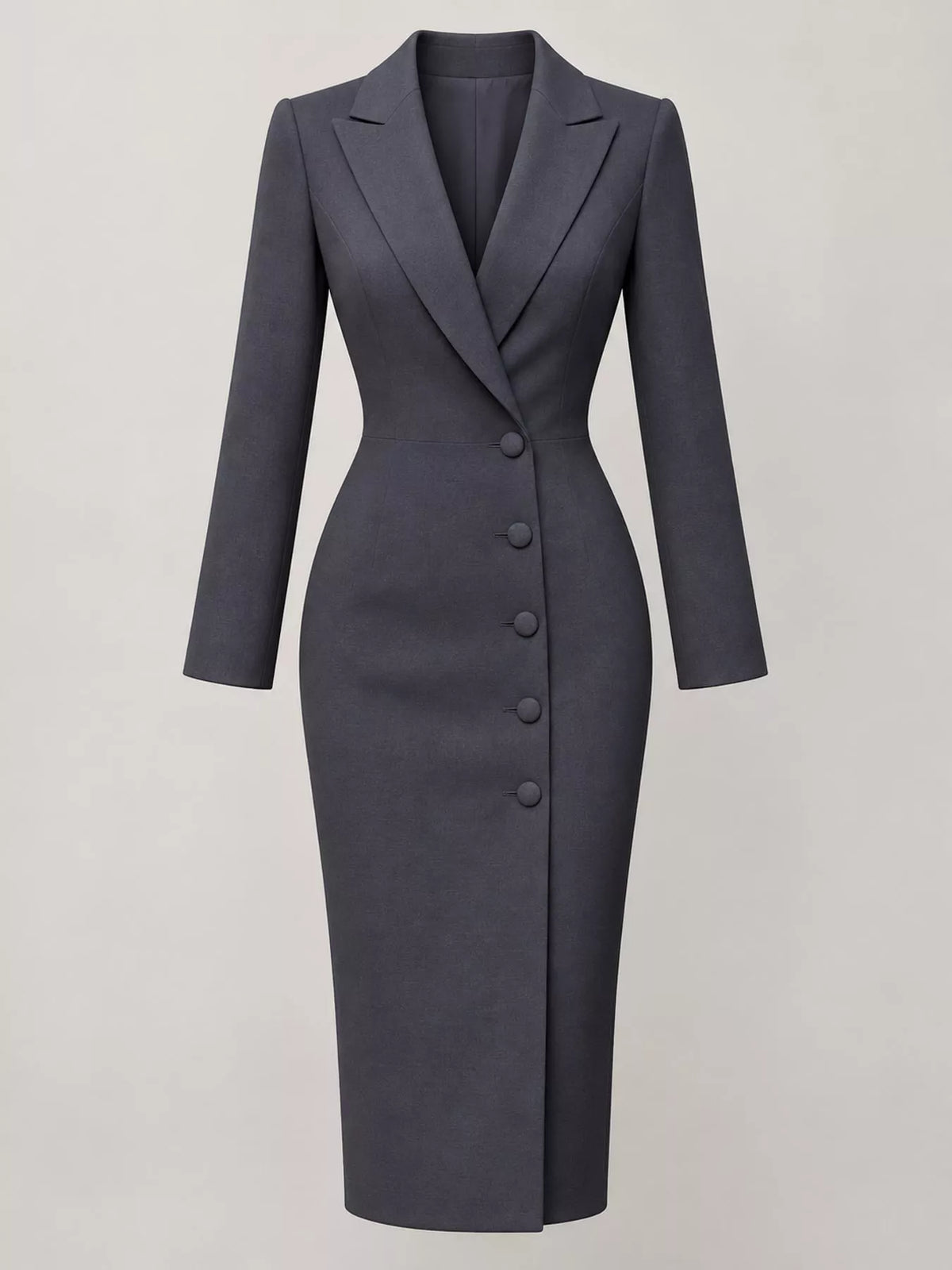 Dark Gray single-breasted blazer midi dress
