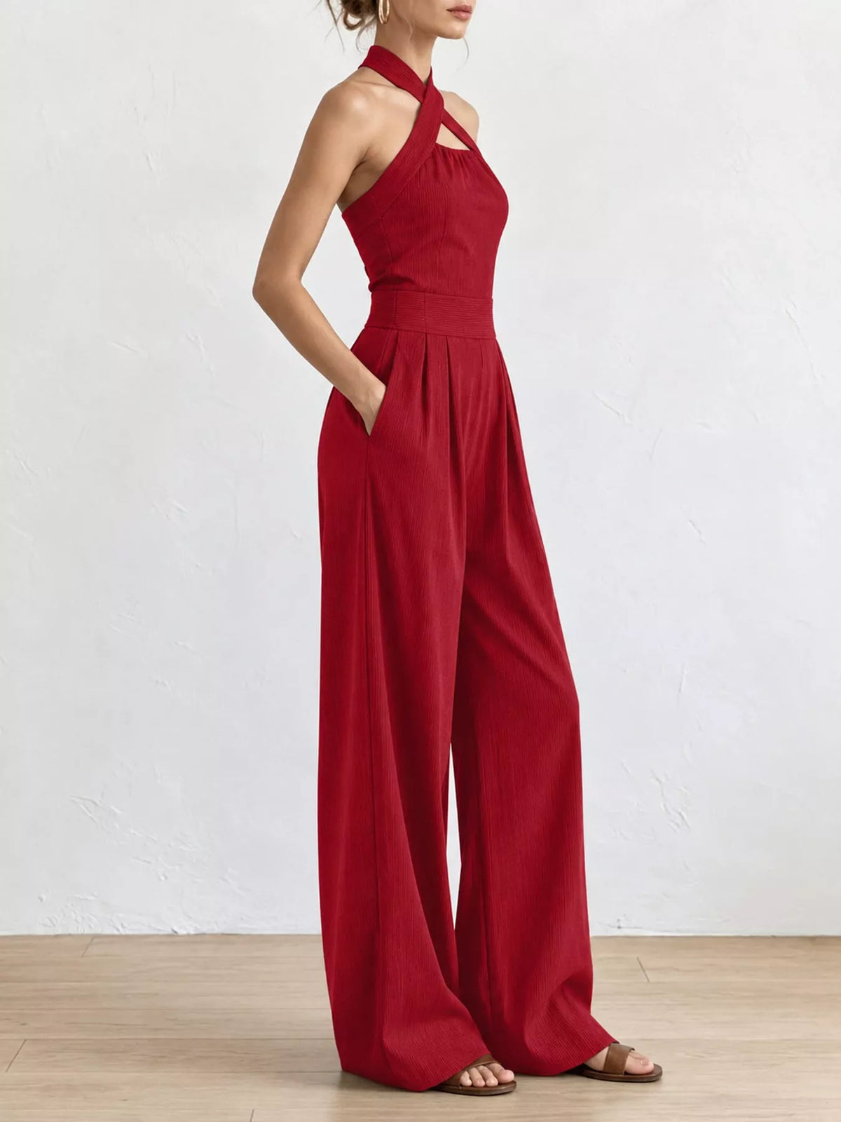 Wide-leg jumpsuit, red side
