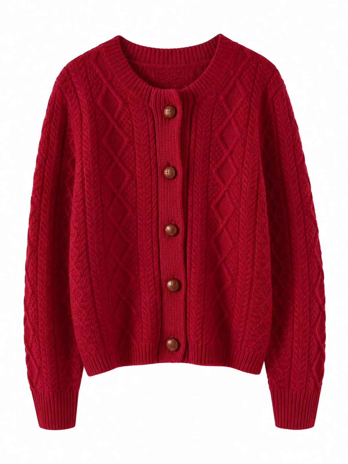 Cherry Red cable-knit button-down cardigan