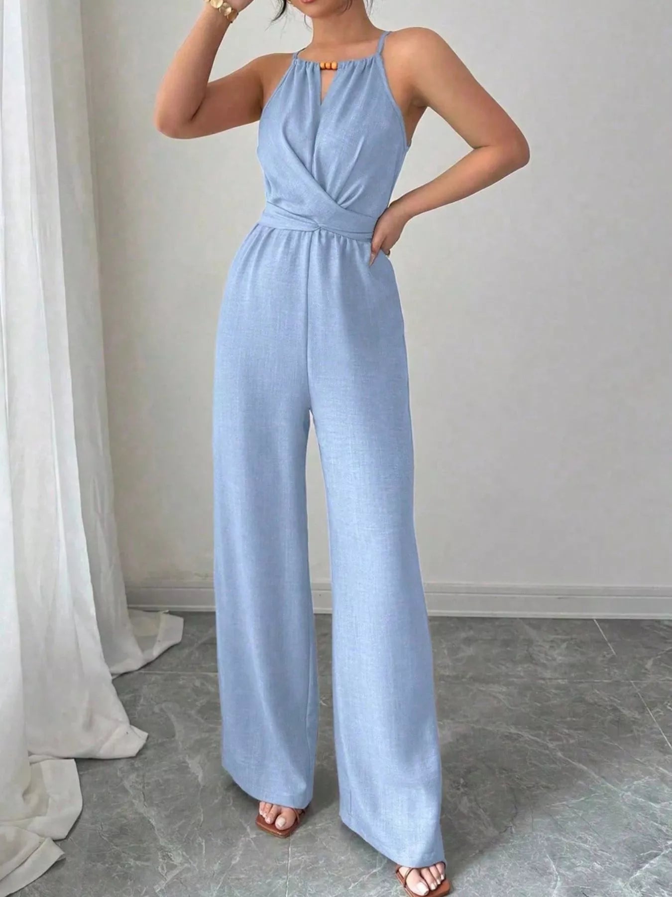 Trendsi Sleeveless Tie Waist Wide-Leg Jumpsuit -