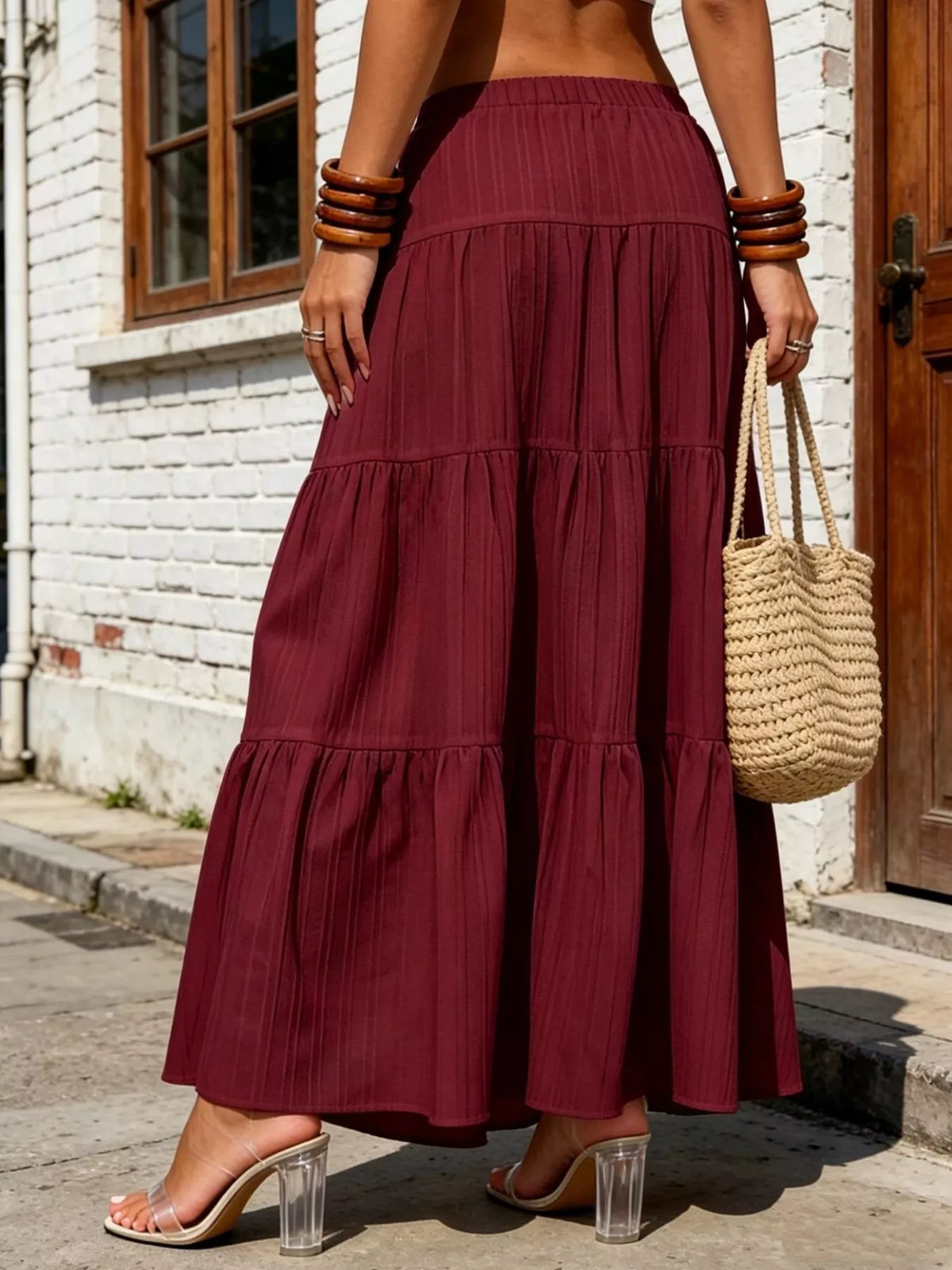 Trendsi Tiered Maxi Skirt with Drawstring Waist -