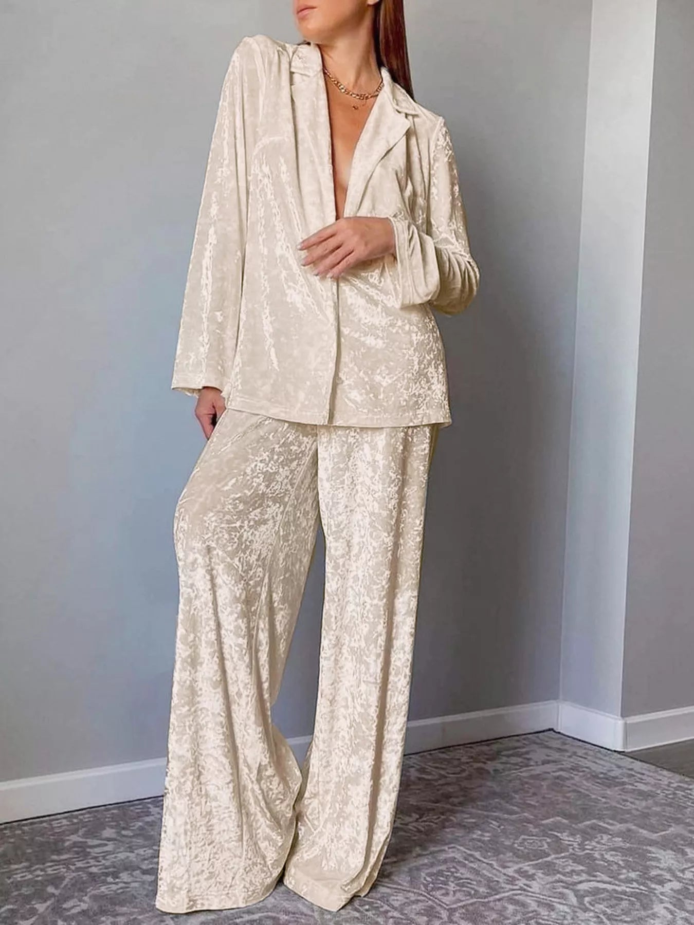 Trendsi Velvet Long Sleeve Top and Pants Lounge Set -