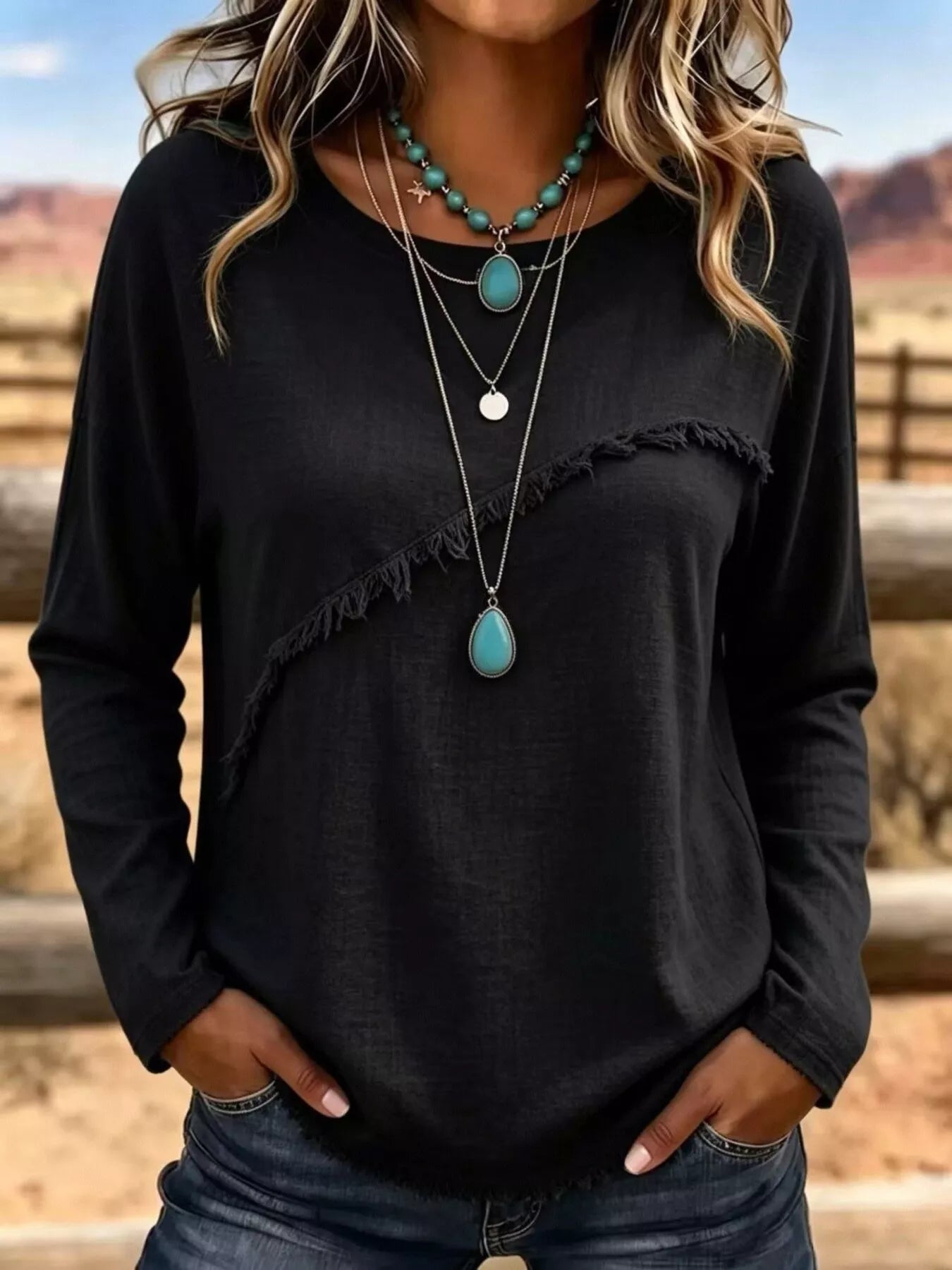 Trendsi Full Size Fringe Detail Long Sleeve T-Shirt Plus Size -