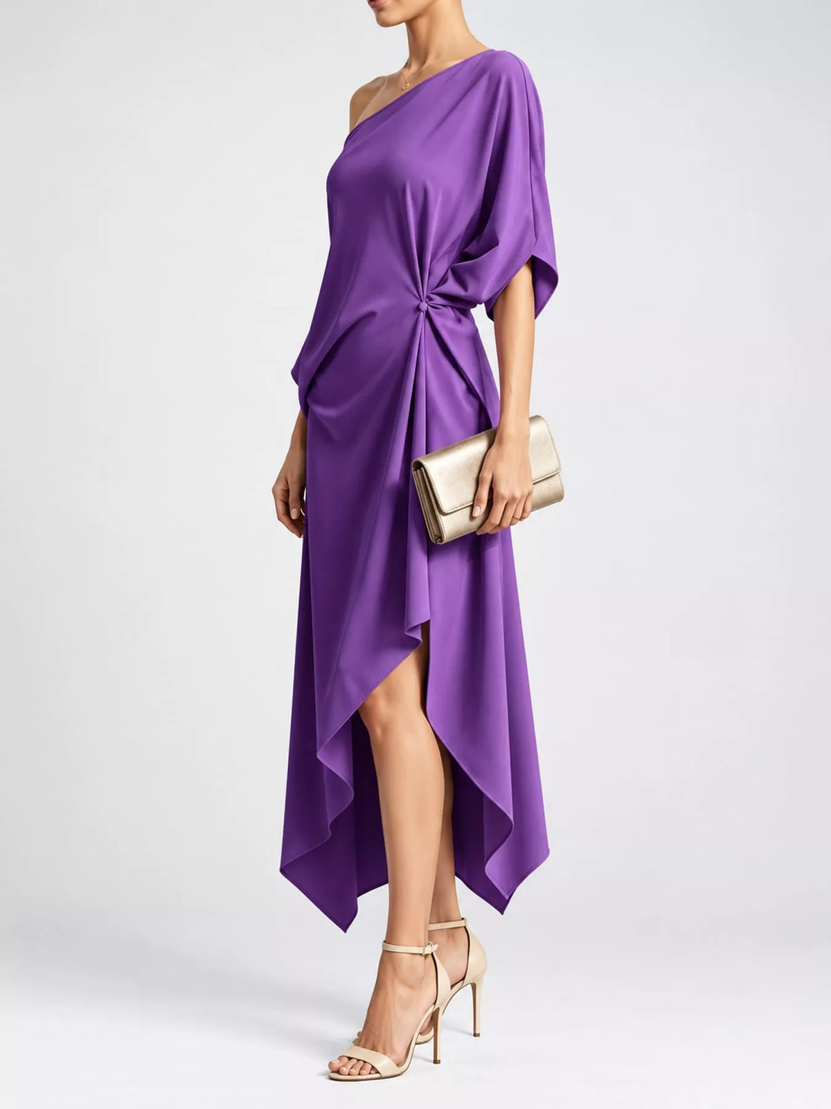 One-shoulder dress, purple side
