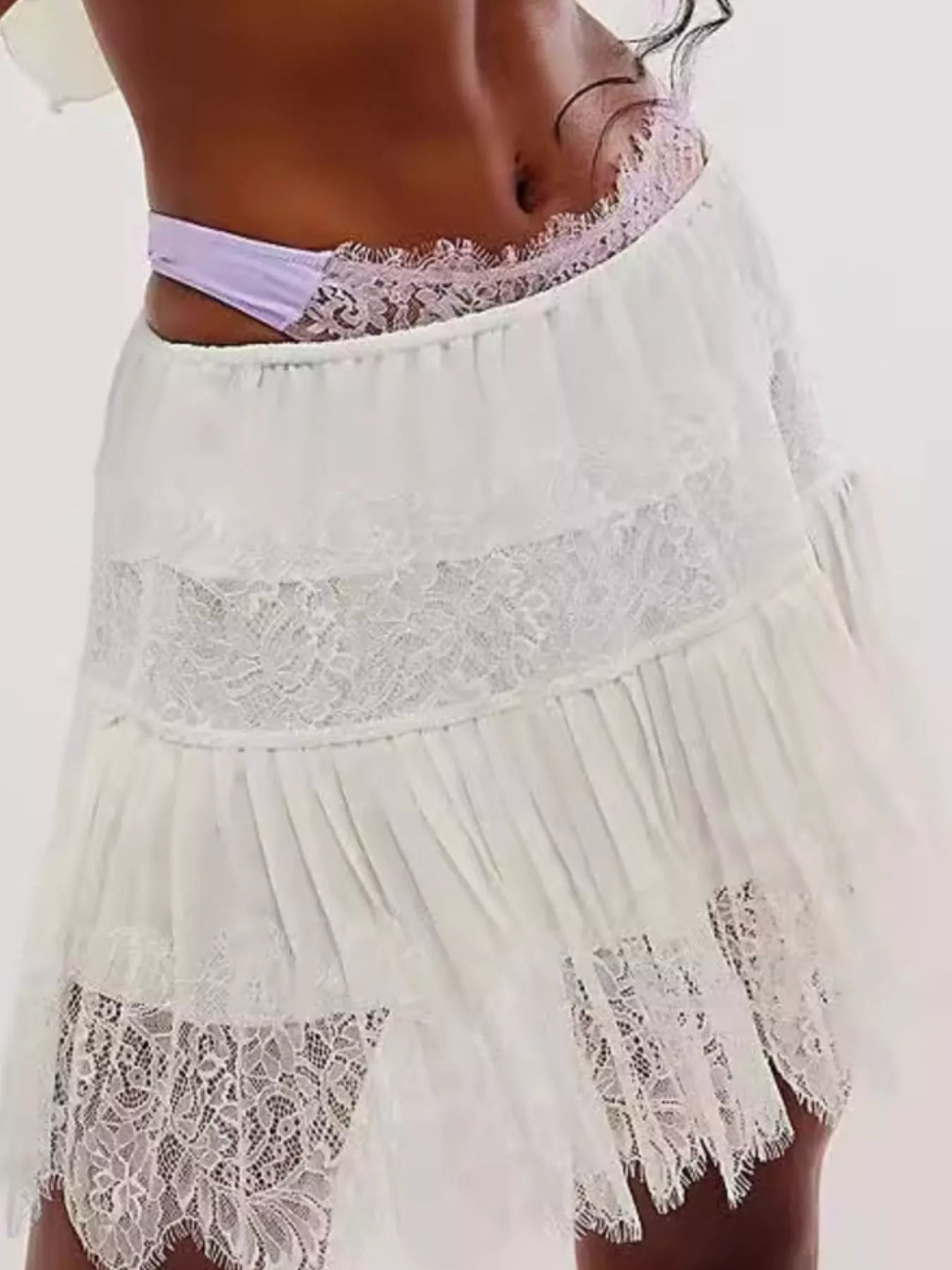 Trendsi Lace Trim Ruffle Mini Skirt -