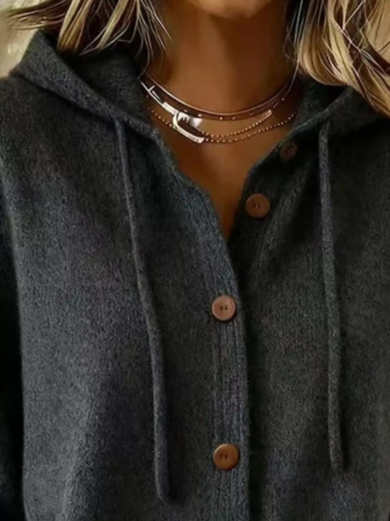 Trendsi Full Size Hooded Button-Down Knit Cardigan Plus Size -