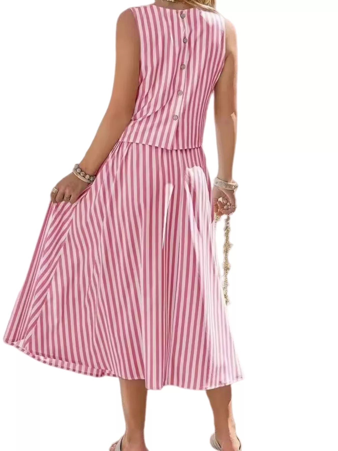 Trendsi Striped Sleeveless Top and Midi Skirt Two-Piece Set -