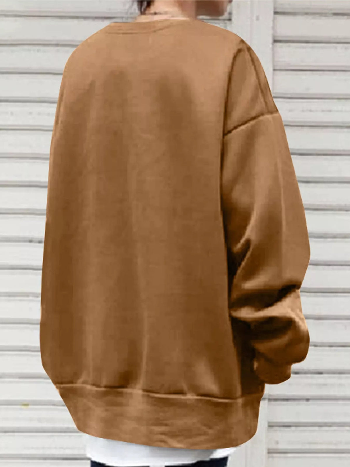 Brown relaxed sweatshirt, back view