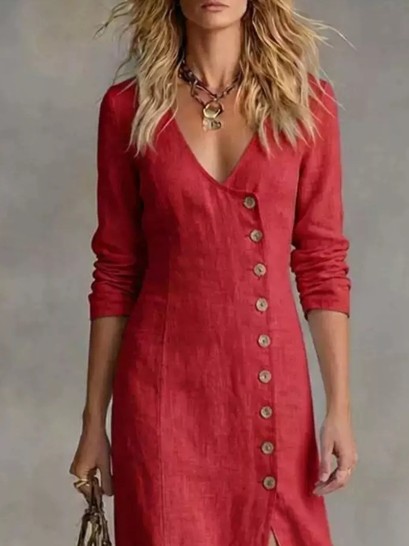 Trendsi Slit Button-Down Midi Dress -