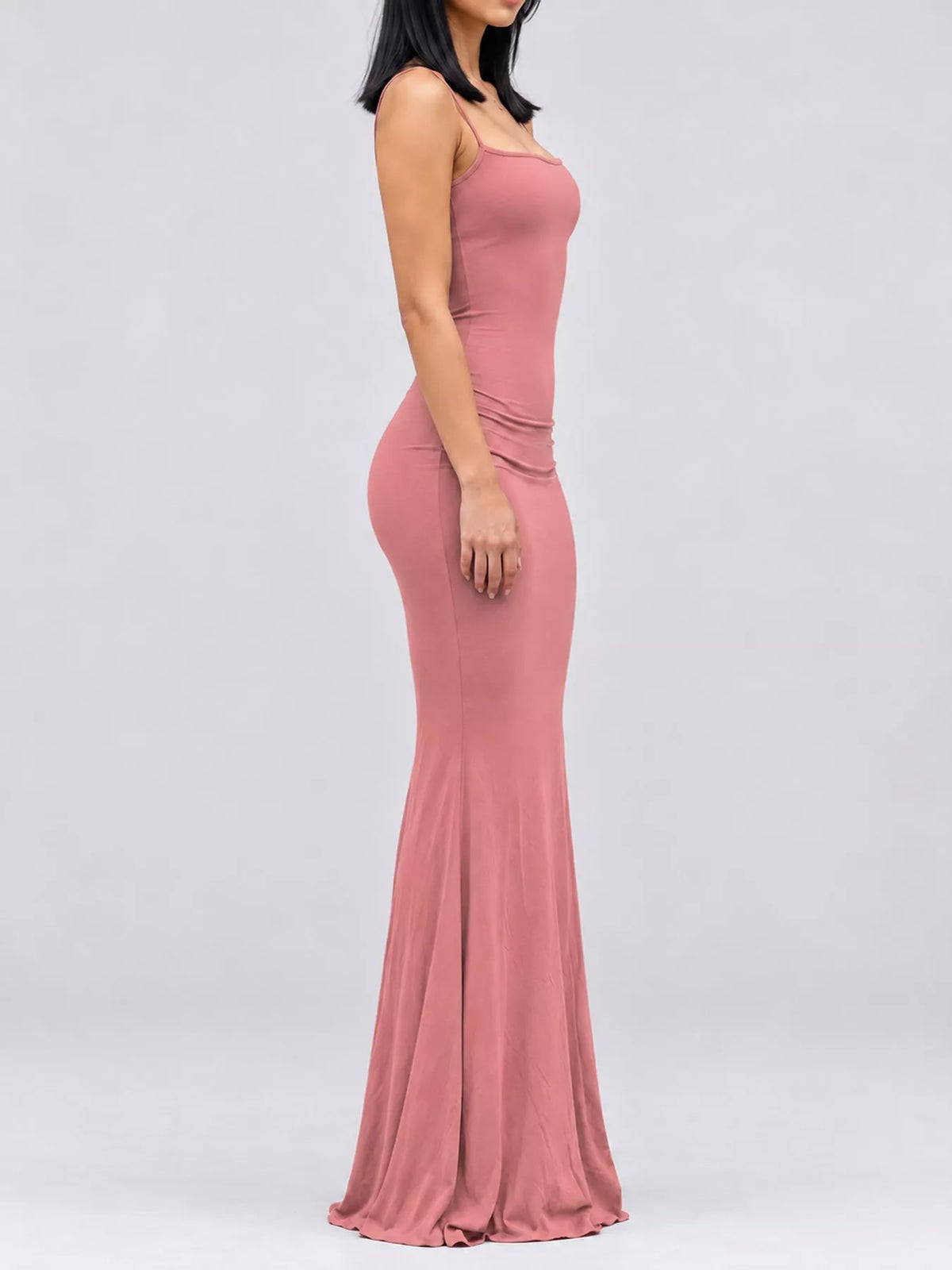 Square neck spaghetti-strap maxi dress, side view