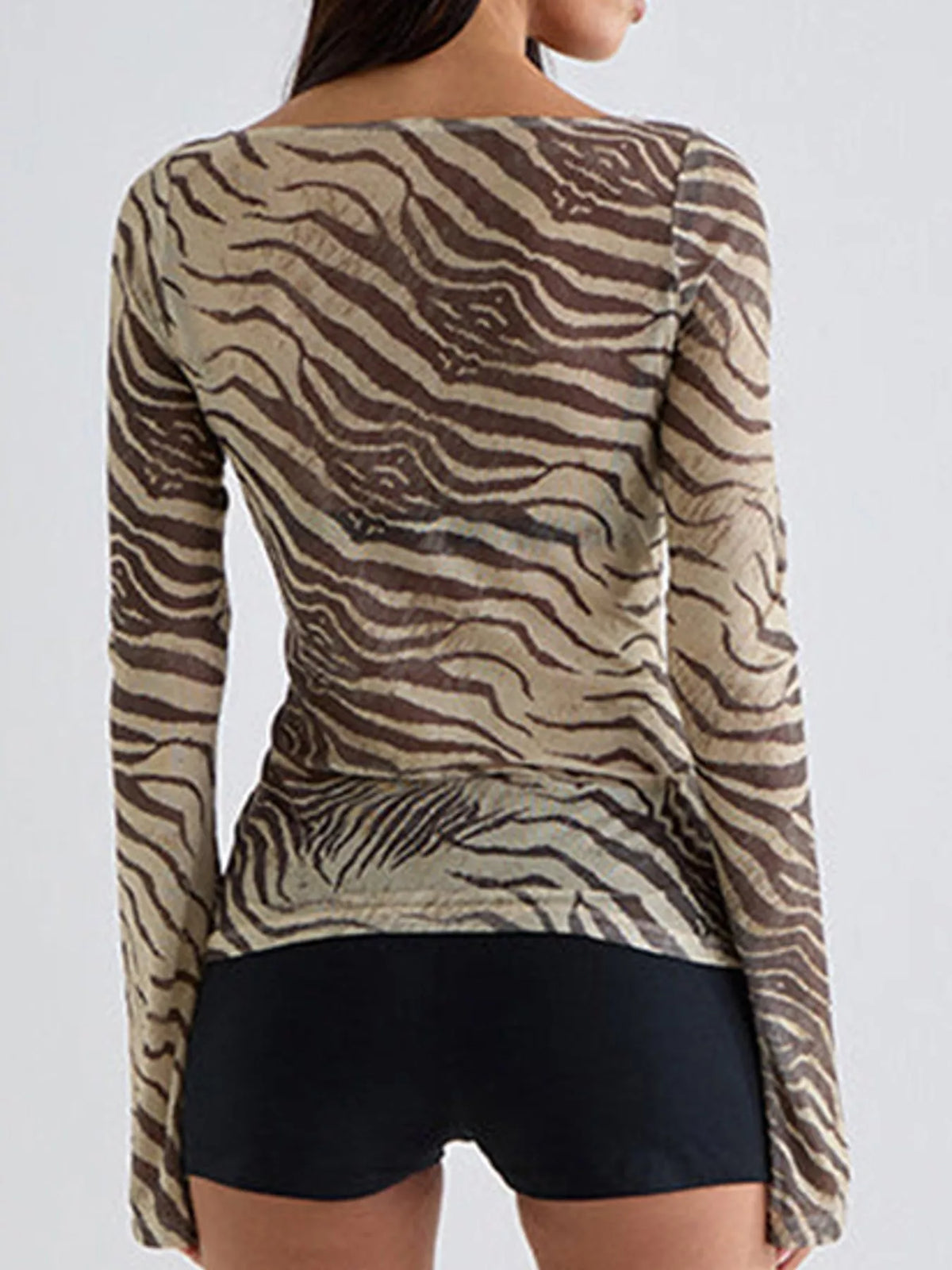 Printed fitted top, brown zebra back
