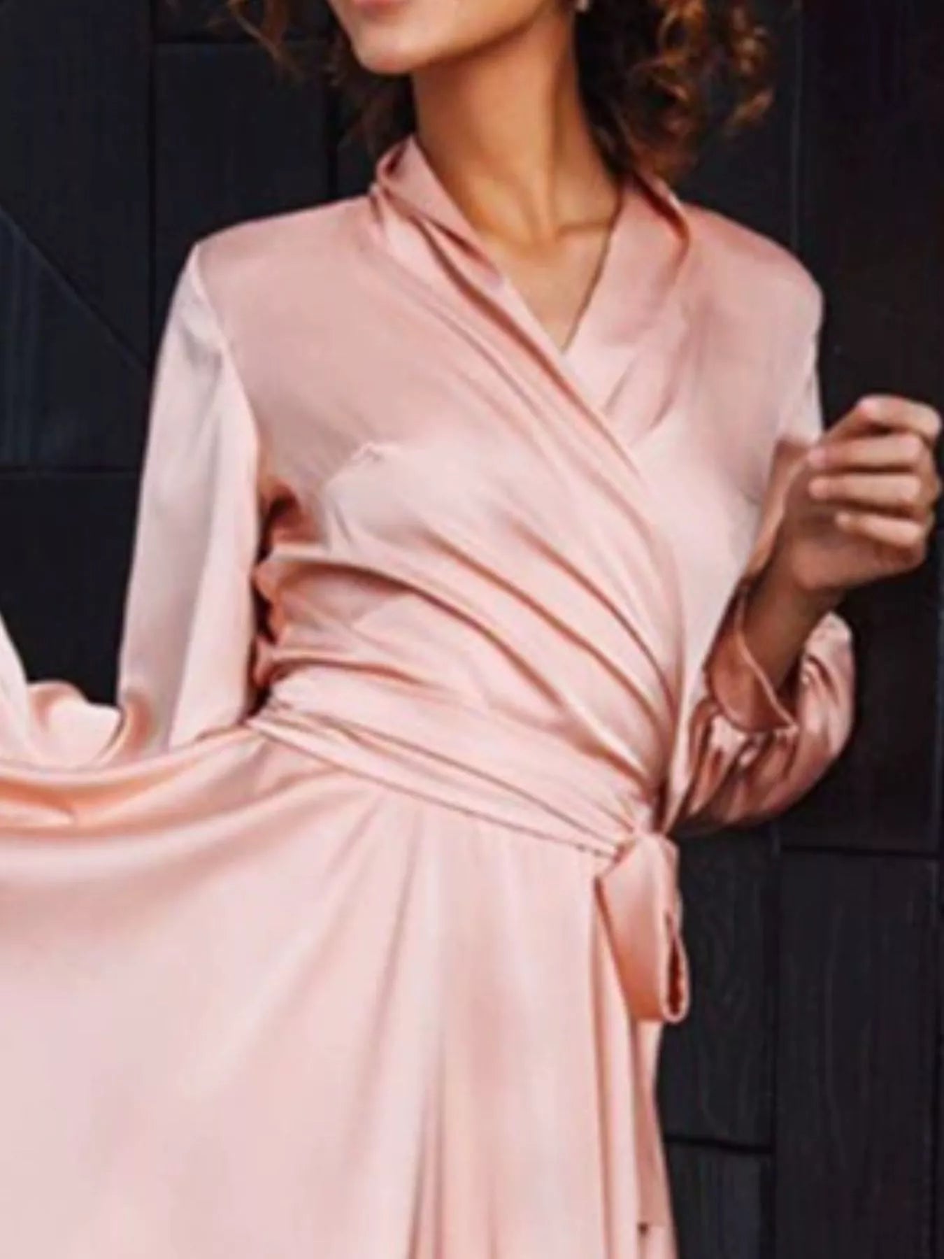 Trendsi Satin Surplice Long Sleeve Mini Dress -